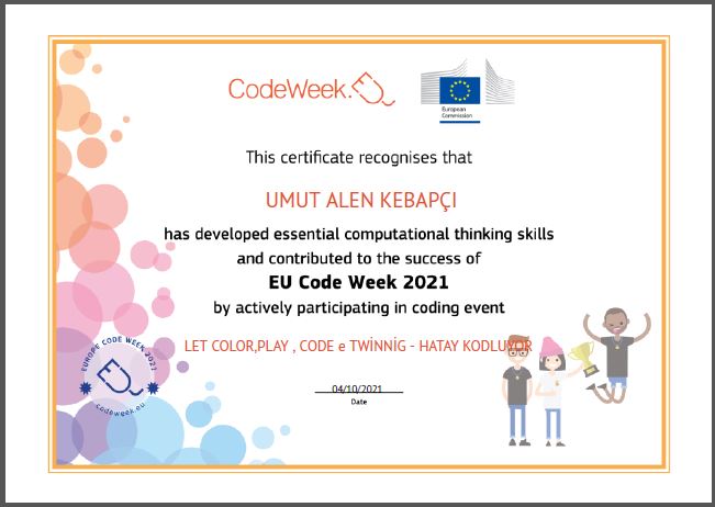 LET S COLOR PLAY CODE e Twinning PROJECT – CODE WEEK CERTİFİCATİES by sukran  - Illustrated by Şükran Yenigelen - Ourboox.com
