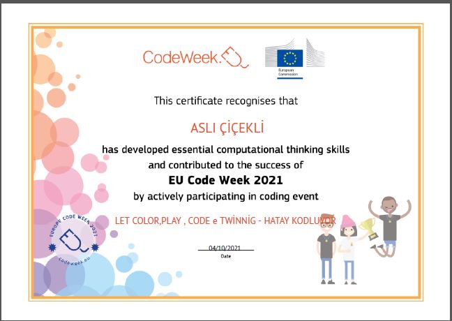 LET S COLOR PLAY CODE e Twinning PROJECT – CODE WEEK CERTİFİCATİES by sukran  - Illustrated by Şükran Yenigelen - Ourboox.com