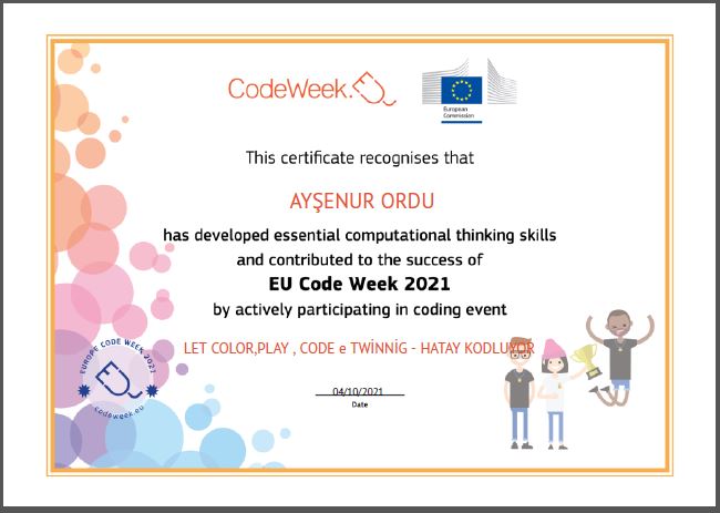 LET S COLOR PLAY CODE e Twinning PROJECT – CODE WEEK CERTİFİCATİES by sukran  - Illustrated by Şükran Yenigelen - Ourboox.com