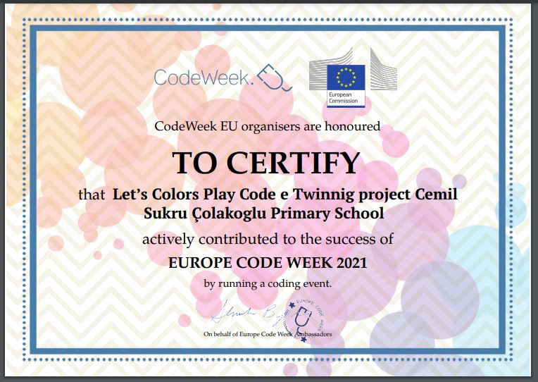 LET S COLOR PLAY CODE e Twinning PROJECT – CODE WEEK CERTİFİCATİES by sukran  - Illustrated by Şükran Yenigelen - Ourboox.com