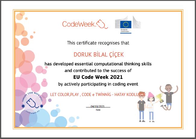 LET S COLOR PLAY CODE e Twinning PROJECT – CODE WEEK CERTİFİCATİES by sukran  - Illustrated by Şükran Yenigelen - Ourboox.com