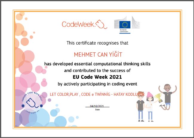 LET S COLOR PLAY CODE e Twinning PROJECT – CODE WEEK CERTİFİCATİES by sukran  - Illustrated by Şükran Yenigelen - Ourboox.com