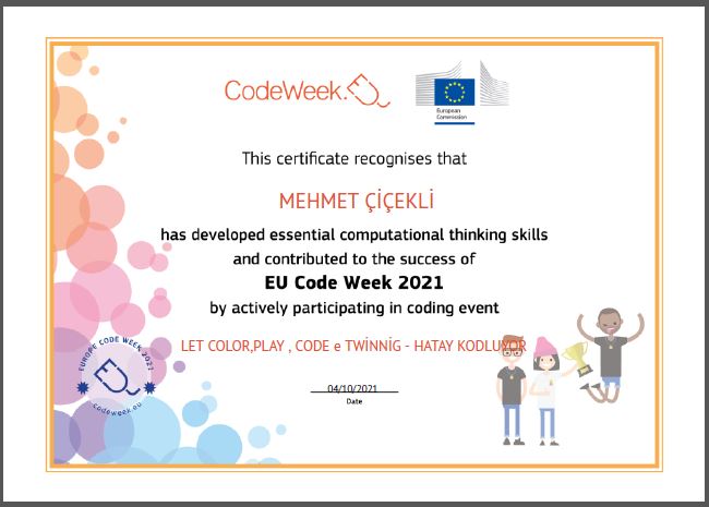 LET S COLOR PLAY CODE e Twinning PROJECT – CODE WEEK CERTİFİCATİES by sukran  - Illustrated by Şükran Yenigelen - Ourboox.com
