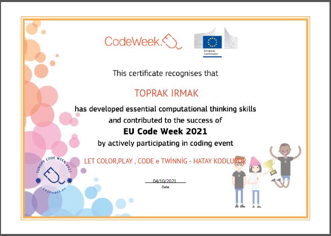 LET S COLOR PLAY CODE e Twinning PROJECT – CODE WEEK CERTİFİCATİES by sukran  - Illustrated by Şükran Yenigelen - Ourboox.com