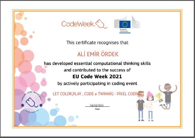 Let’s Color Play Code e Twinning Project – Code Week Certificates for Pixel Coding Studies by sukran  - Illustrated by Şükran Yenigelen - Ourboox.com
